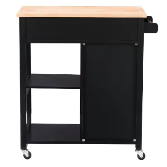 Sage Wood Kitchen Cart with Cupboard Black - CorLiving image {4}
