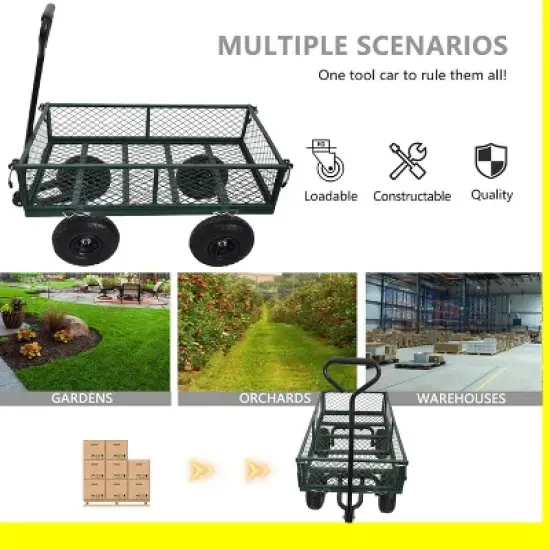 Heavy Duty Garden Cart, Utility Metal Wagon with Removable Mesh Sides and 180&deg; Rotating Handle image {3}