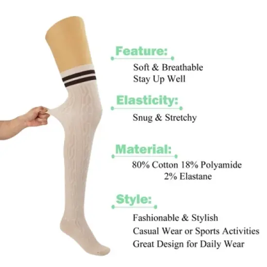 3 Pairs Over-the-Knee Thigh-High Socks for Women &ndash; Warm Boot Stockings, Soft & Stretchy Knit, US Size 5-10 image {2}