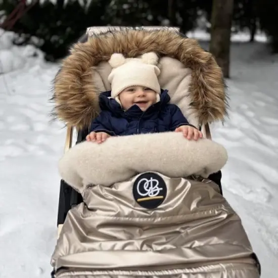 Cover Baby 0-3 Years Organic Premium Beige Wool Adjustable Footmuff in Pastel Gold image {12}