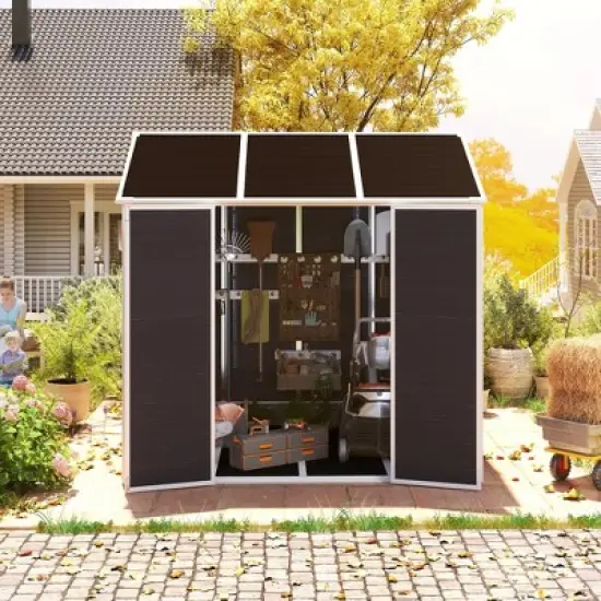 8*7ft Outdoor Storage Shed, Outdoor Resin Shed with Two-Window and Double-Door, Plastic Shed with Floor for Garden, Patio, Yard, Lawn (Dark Gray) image {7}