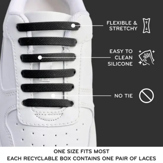 The Original Stretchlace No-Tie Silicone Elastic Shoelaces &ndash; Black Tieless Shoe Laces (1 Set) image {4}