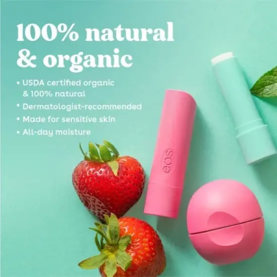 eos 100% Natural & Organic Strawberry Sorbet Lip Balm - 0.28oz/2pk image {2}