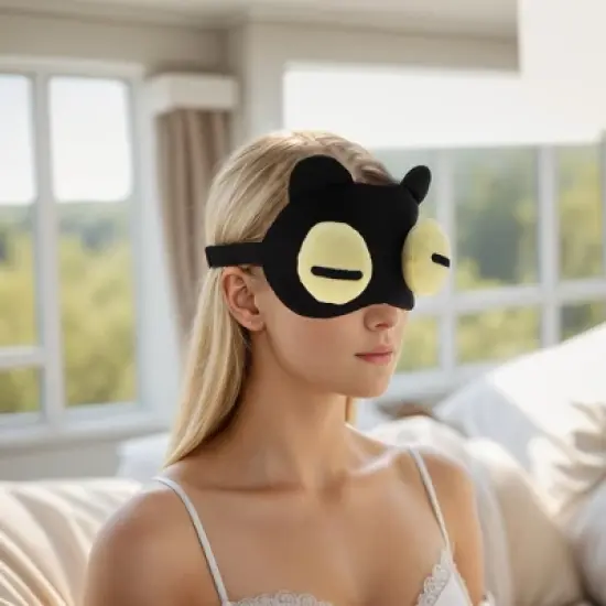Soft Yellow Eyes Straight Eyes Sleep Mask Black 1 Pc image {1}