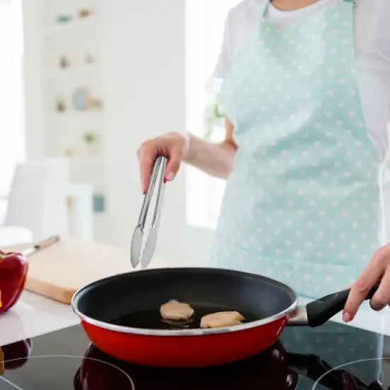 Unique Bargains Silicone Handle Stainless Steel BBQ Non-stick Locking Tongs Burgundy 9"&12" 2 Pcs image {4}