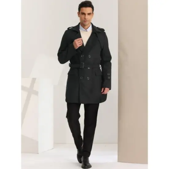 Lars Amadeus Men's Trench Coat Slim Fit Double Breasted Notch Lapel Pea Coat image {2}