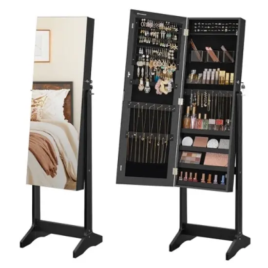 SONGMICS Mirrored Jewelry Cabinet Armoire Freestanding Lockable Storage Box Organizer Unit with Full-Length Frameless Mirror image {9}