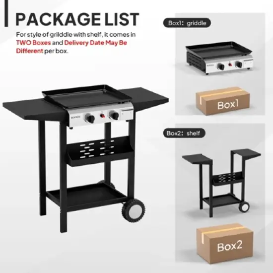 ROVSUN 2 Burner Portable Propane Griddle, 20000 BTU Rolling Flat Top Gas Grill with Electronic Ignition & Regulator for Outdoor Camping BBQ Tailgating image {5}