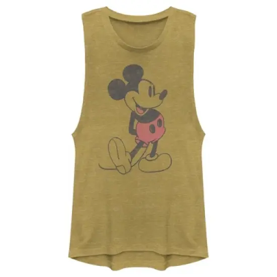 Junior's Mickey & Friends Distressed Mickey Mouse Pose Festival Muscle Tee image {3}