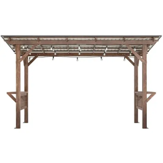 1pc Outdoor Pergola with Fir Wood Frame and Metal Roof Includes Bar Counters No Furniture Included - Coolbibila image {4}