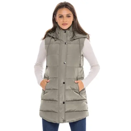 Women's Long Puffer Vest with Hood - S.E.B. By SEBBY image {10}