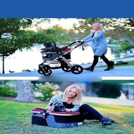 HPZ Pet Rover Prime 3-in-1 Stroller - Luxury Dog/Cat/Pet Stroller (Travel Carrier + Car Seat +Stroller) with Detach Carrier/Pump-Free Rubber Tires image {4}