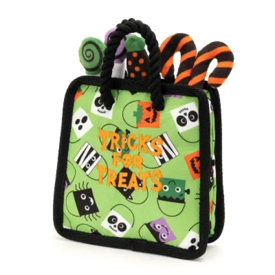 Halloween Tricks for Treats Bag Squeaky Tough Plush Dog Toy - The Worthy Dog image {2}