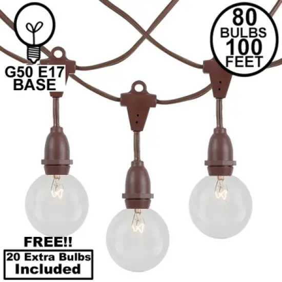 Novelty Lights Globe Outdoor String Lights with 100 suspended Sockets Suspended brown Wire 100 Feet image {9}