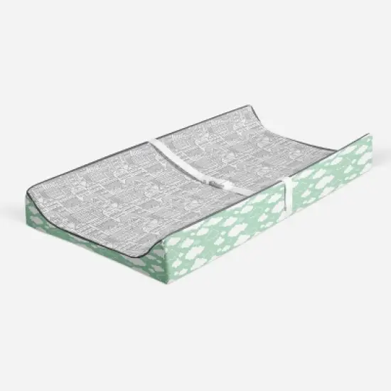 Bacati - Clouds in the City Mint/ Cityscape Quilted Changing Pad Cover image {1}