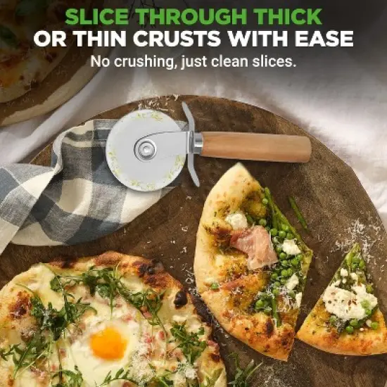 NutriChef 7" Stainless Steel Pizza Cutter Wheel with Finger Guard and Non-Slip Handle NCPI2222 image {2}