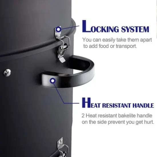Realcool 20 Inch Vertical Heavy Duty Steel Round Charcoal Outdoor BBQ Smoker Grill with Bottom Air Vent and Latch Locking System, Black image {4}