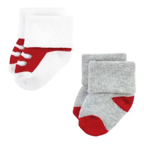 Hudson Baby Infant Boy Cotton Rich Newborn and Terry Socks, Mom  Dad Boy Navy Red image {4}