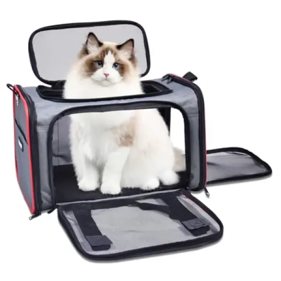 GOOPAWS Soft-Sided Travel Small Dog & Cat Carrier Bag, Gray/Red image {7}