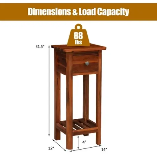 Costway 2PCS 2 Tier End Bedside Sofa Side Table with Drawer Shelf Acacia Wood Nightstand image {1}