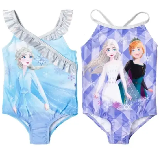 Disney Princess Anna Elsa Frozen Girls 2 Pack One Piece Bathing Suits Little Kid to Big Kid image {7}
