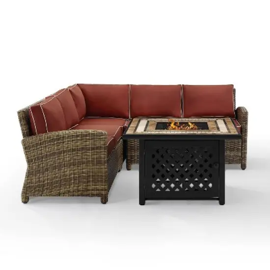 Bradenton 4pc Outdoor Wicker Sectional Set with Fire Table - Crosley
 image {12}