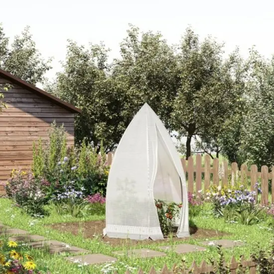 Outsunny 55" x 55" x 71" PE Greenhouse, Portable Hot House for Plants with Zippered Door for Outdoor Garden, or Patio, White image {1}