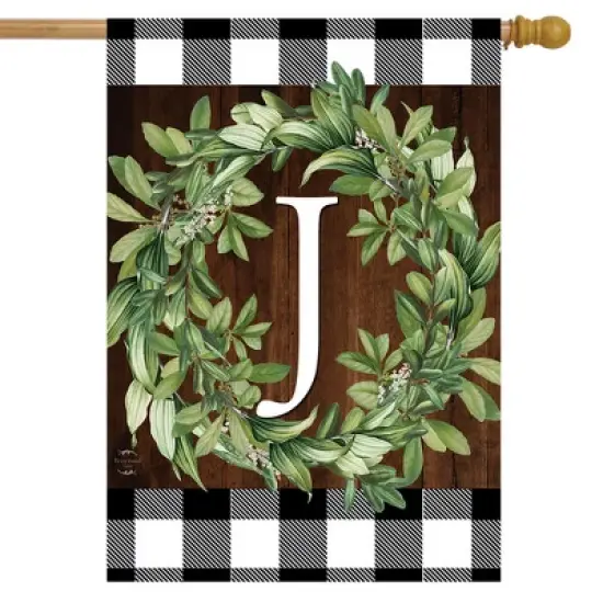 Wreath Monogram J Double-Sided House Flag Everyday 28" x 40" Briarwood Lane image {1}