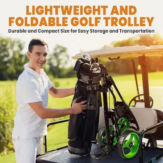 Jovial 3-Wheel Junior Pull Cart - Foldable Golf Cart with Deluxe Scorecard Holder, Ergonomic Handle, and Easy Fold Design - JOVGFP9 image {2}