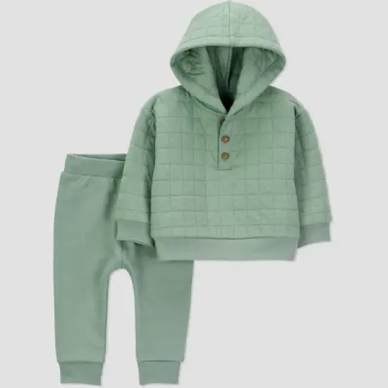 Carter's Just One You&reg; Baby Boys' 2pc Quilted Hooded Sweatshirt & Jogger Pants Set - Green image {5}