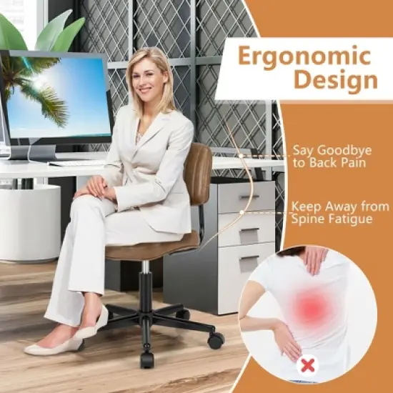 Costway PU Leather Office Chair Adjustable Swivel Task Chair w/ Backrest image {4}