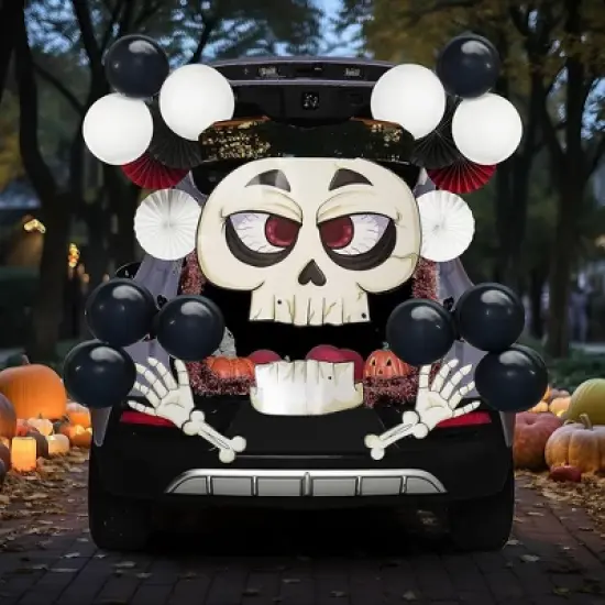 Joyfy Halloween Trunk or Treat Car Decorations Kit with Skeleton Design, Car Archway Garage Decoration with a Set of Skeleton Paper Board, Balloons image {6}