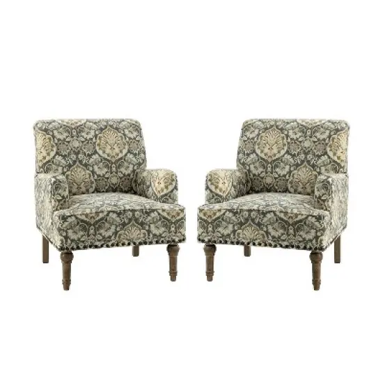 Set of 2 Reggio  Traditional  Wooden Upholstered  Armchair with Floral Patterns and  Nailhead Trim | ARTFUL LIVING DESIGN image {11}