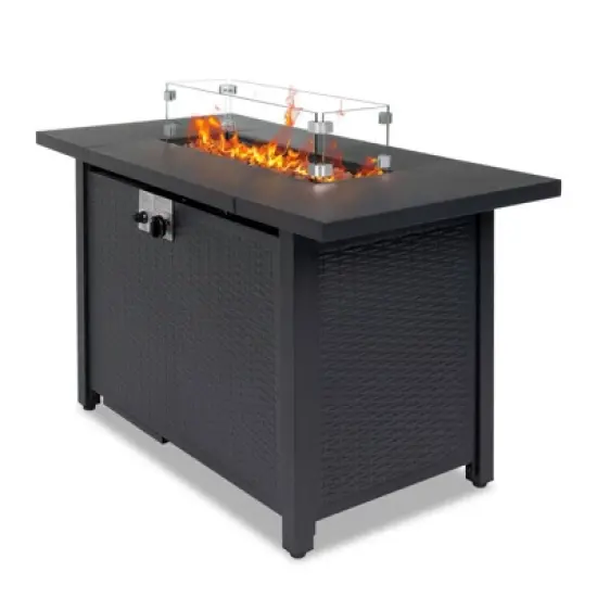 Karl Home | Inessa 24.8 in. H x 43 in. W Stainless Steel Propane Outdoor Fire Pit Table with Cover image {3}