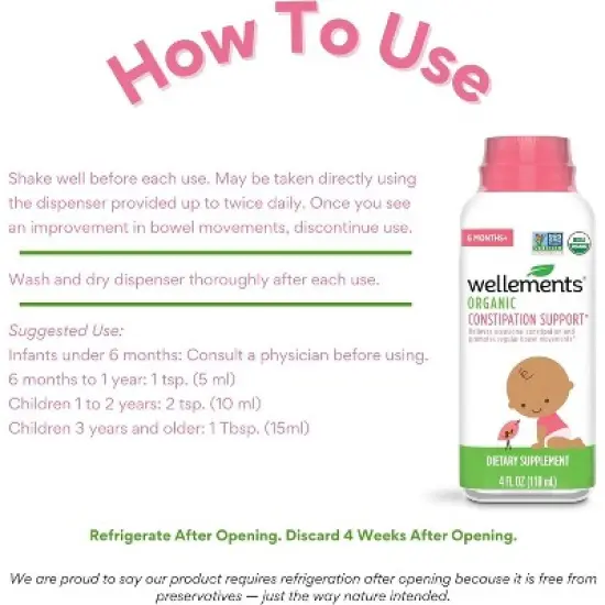 Wellements - Organic Constipation Support Constipation Relief For Infants, Babies & Toddlers, 4 Oz image {4}