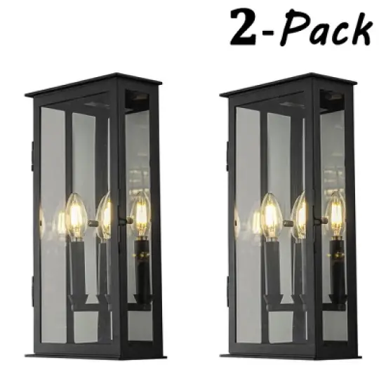 ALOADECOR Matte Black Modern Outdoor Wall Light with Dusk-to-Dawn Sensor Simplicity Wall Sconce with Clear Glass Shade for Garden (&uml;2 Pack) image {8}