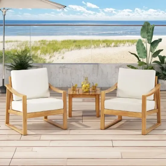 Christopher Knight Home Samwell Outdoor Acacia Wood Club Chairs with Cushions (Set of 2) image {6}