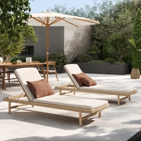 Christopher Knight Home Mallorca Acacia Wood Chaise Lounge With Water-Repellent Cushions image {11}