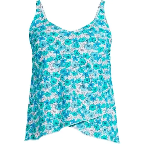 Lands' End Lands' End Women's Long Torso Chlorine Resistant V-Neck Tulip Hem Tankini Swimsuit Top with Adjustable Straps image {7}