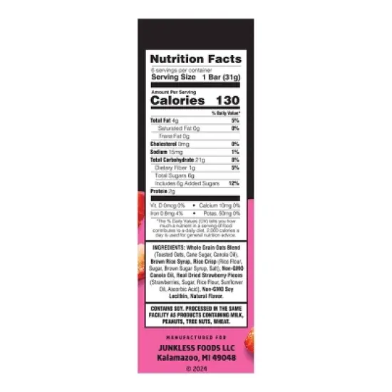 JUNKLESS Strawberry Chewy Granola Bars - 6.6oz/6ct image {2}