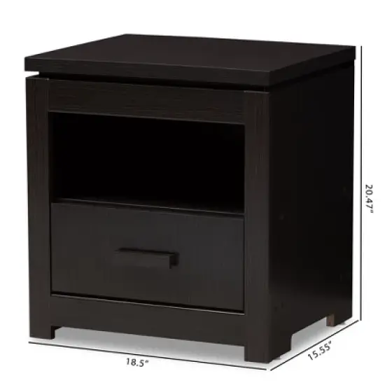 Bienna Modern and Contemporary Finished 1 Drawer Nightstand Dark Brown - Baxton Studio image {8}