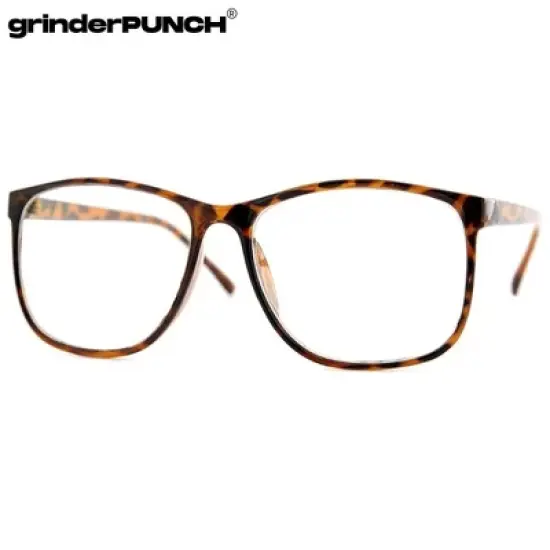 grinderPUNCH Oversized Tortoise Nerdy Glasses  Lightweight Thin Plastic Frame with Clear Lens image {1}