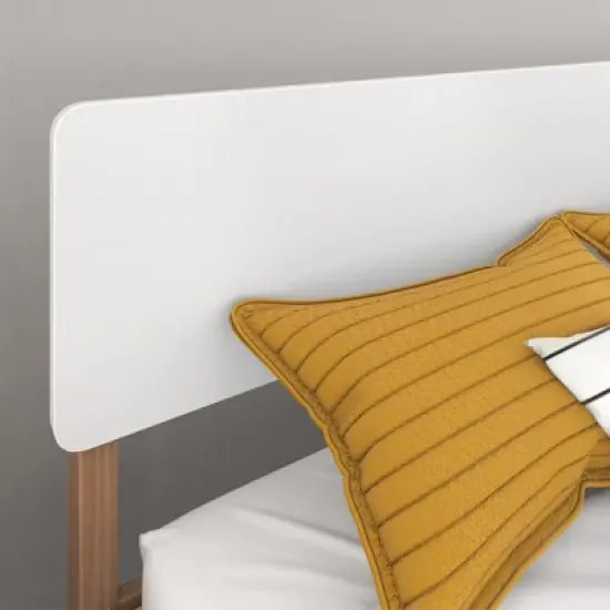 Max & Lily Mid-Century Modern Full-Size Panel Bed, White/Pecan image {3}