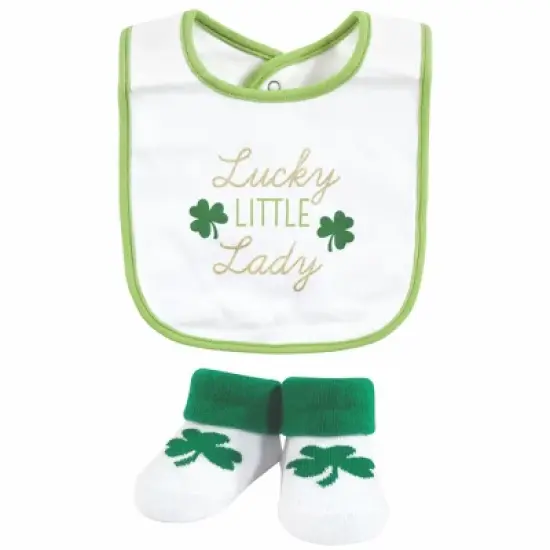 Hudson Baby Infant Girl Cotton Bib and Sock Set, Lucky Lady, 0-9 Months image {3}