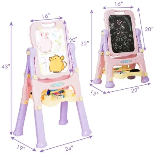 Costway Kids Easel for Two Adjustable Height Double Sided Art Easel image {2}