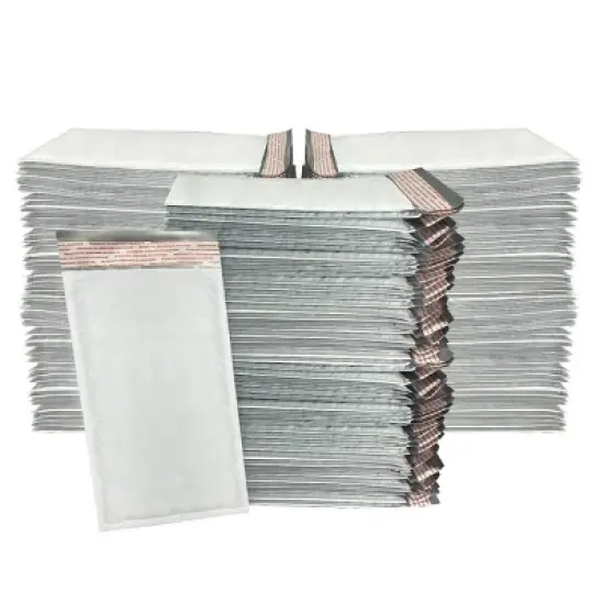 UOFFICE 100 White Poly Bubble Mailer Bags 4 x 8" - #000 Self-Sealing Envelopes image {2}