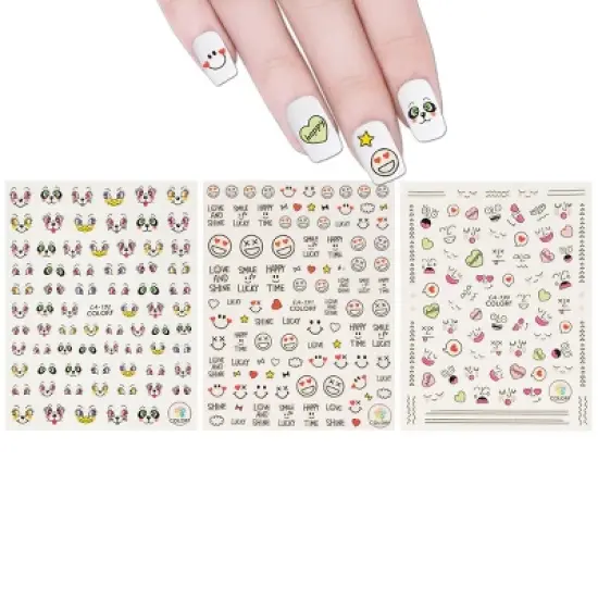 Wrapables 3 Sheets Facial Expressions Nail Art Emotion Nail Stickers image {5}