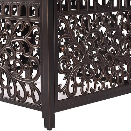 5pc Set with 48" Rectangular Outdoor Aluminum Fire Table & Four Swivel Rocking Chairs & Wind Blocker Lid - Oakland Living image {6}