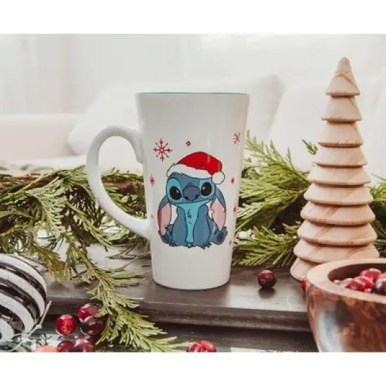 Silver Buffalo Disney Lilo & Stitch Santa Hat Ceramic Latte Mug | Holds 16 Ounces image {1}