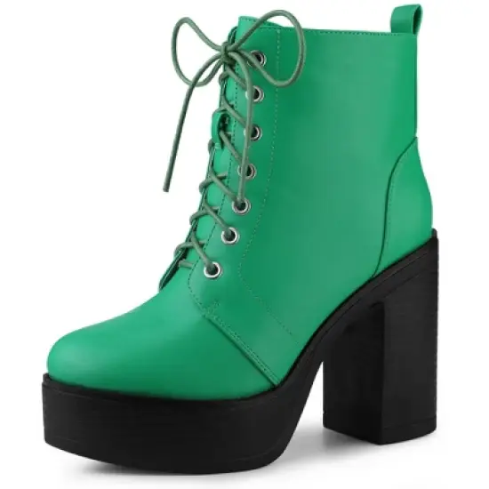 Allegra K Women's Platform Chunky High Heel Lace Up Combat Boots image {11}